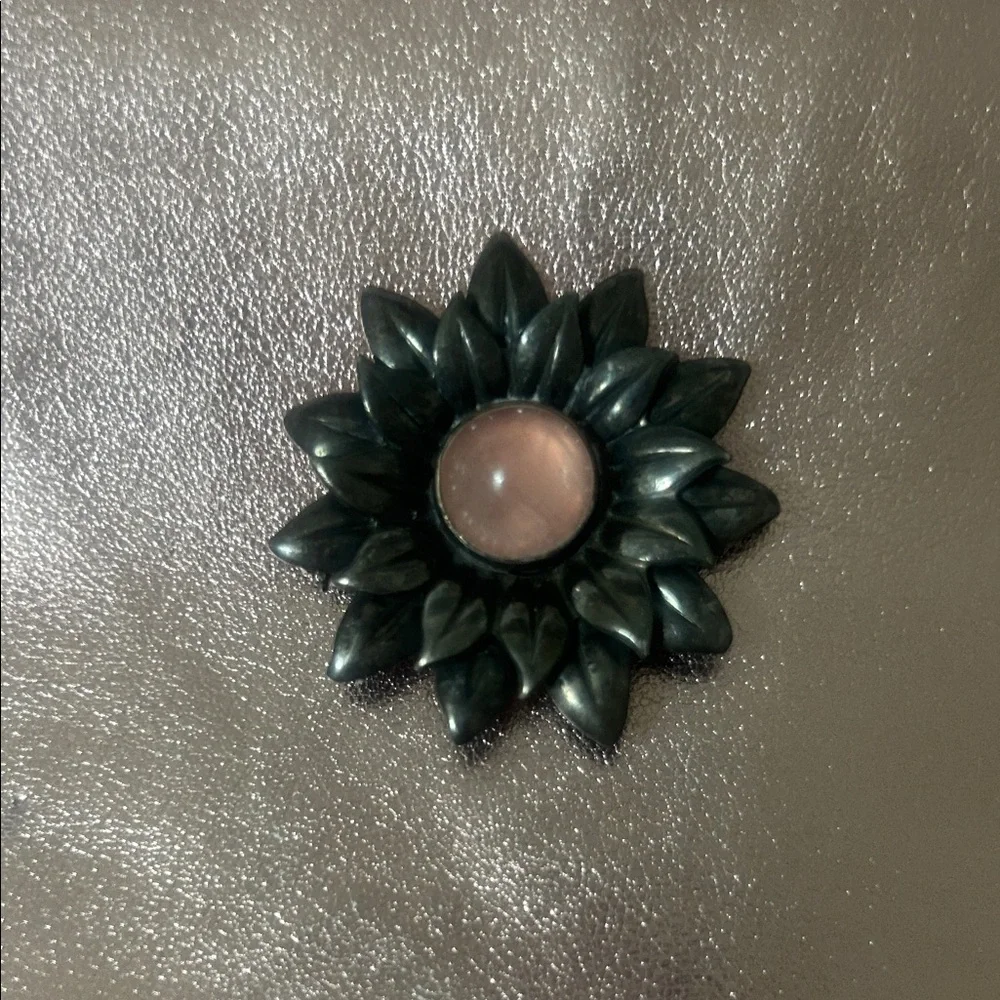 Joan Rivers Elegant Black and Pink Floral Brooch #J1008